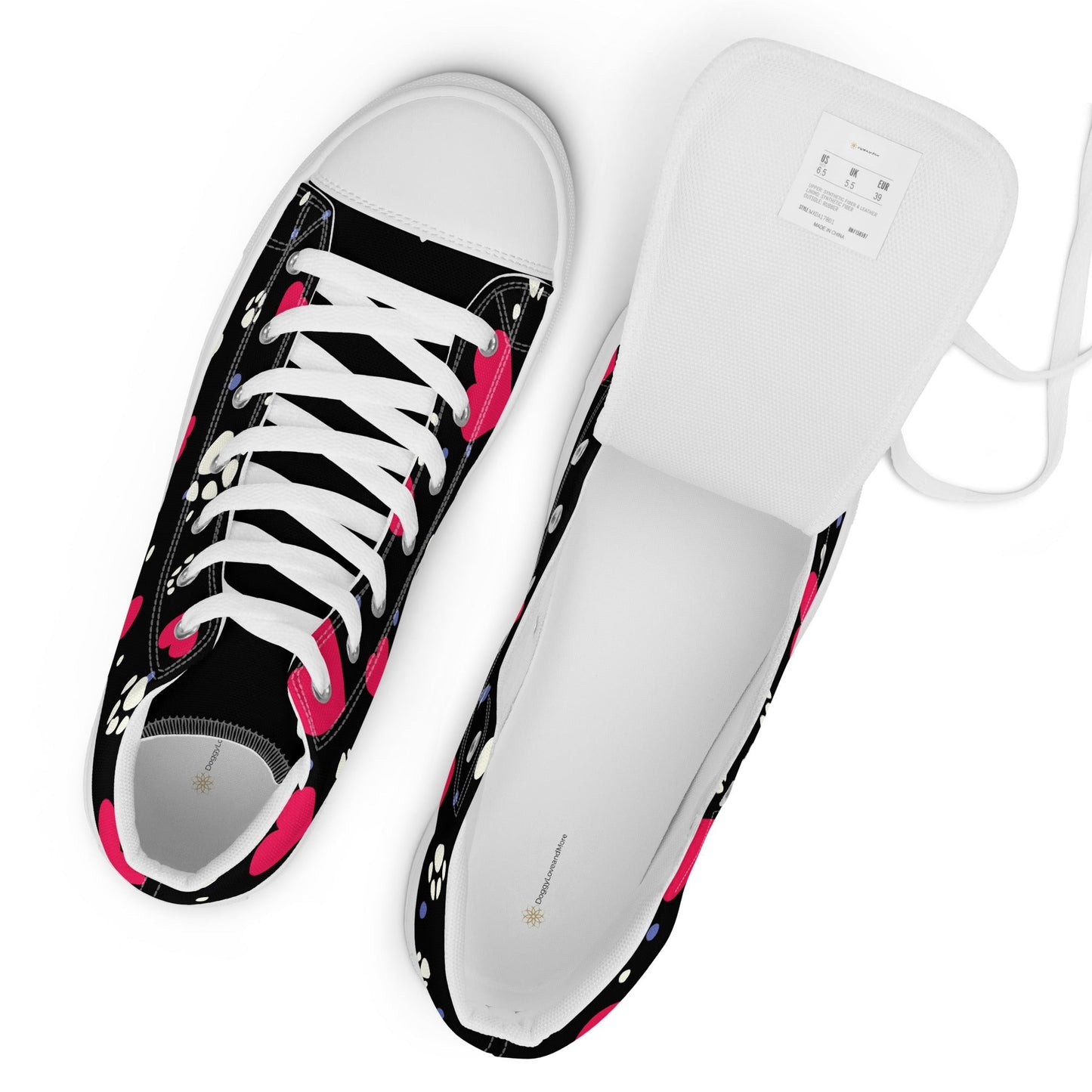 Women's Black Hearts and Paws Sneakers - DoggyLoveandMore