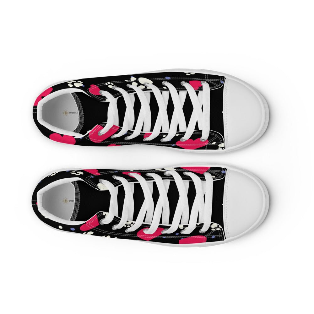 Women's Black Hearts and Paws Sneakers - DoggyLoveandMore