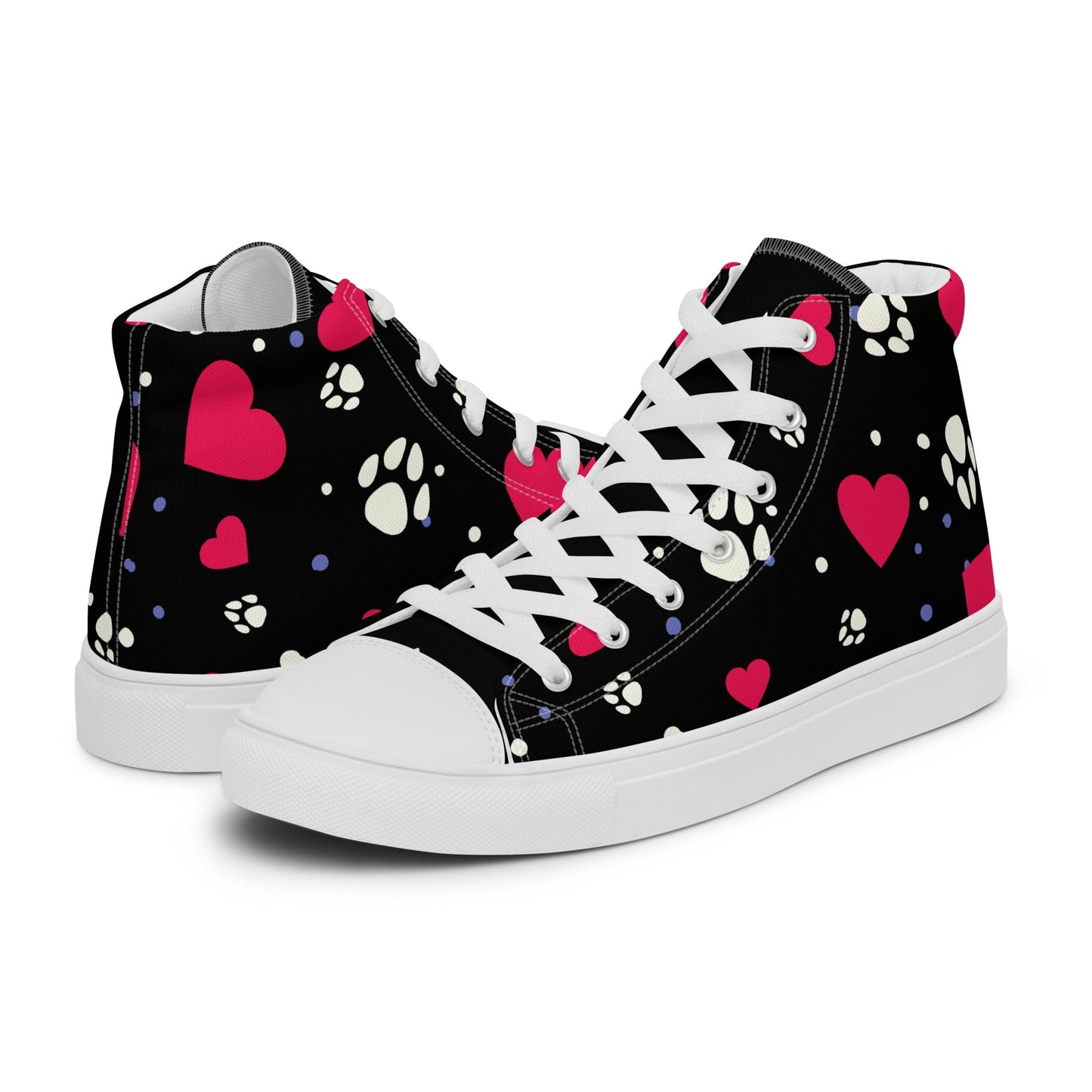 Women's Black Hearts and Paws Sneakers - DoggyLoveandMore