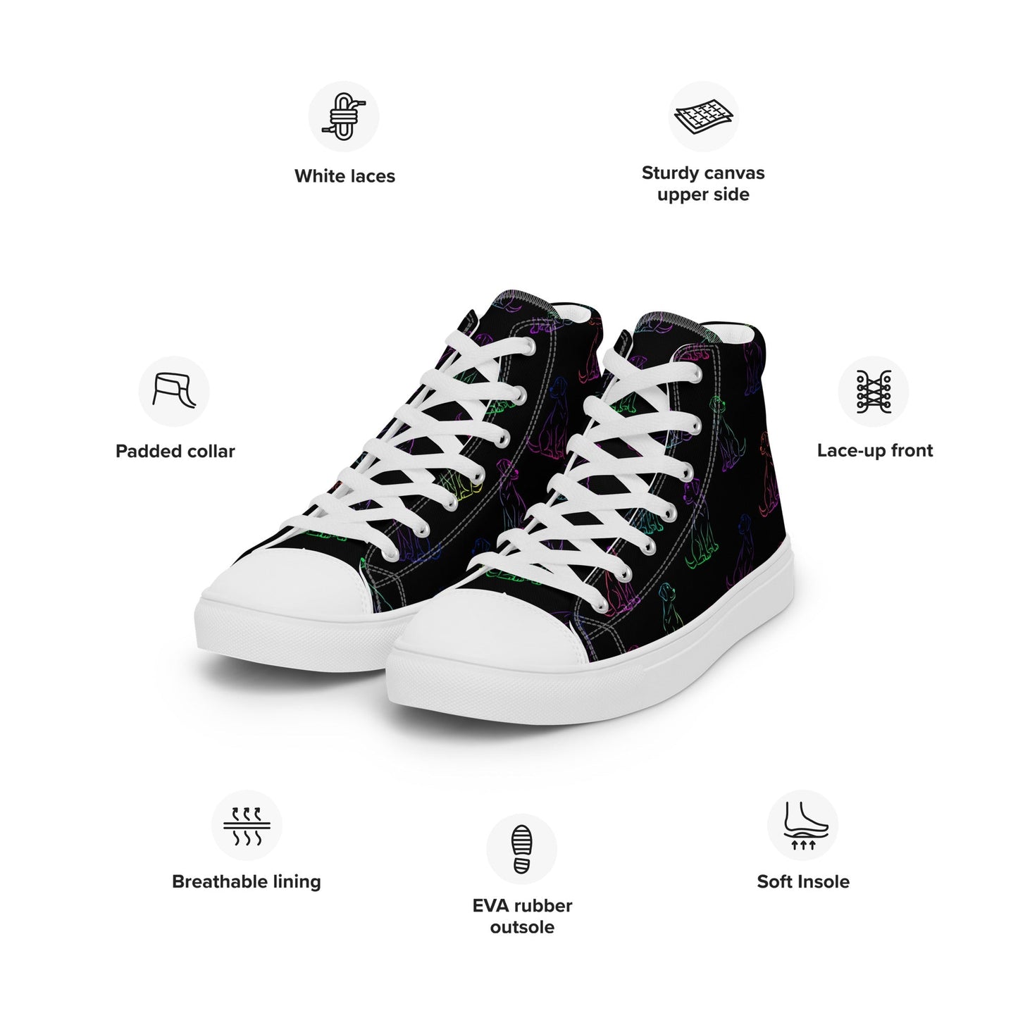Women’s Black Rainbow Dog Sneakers - DoggyLoveandMore