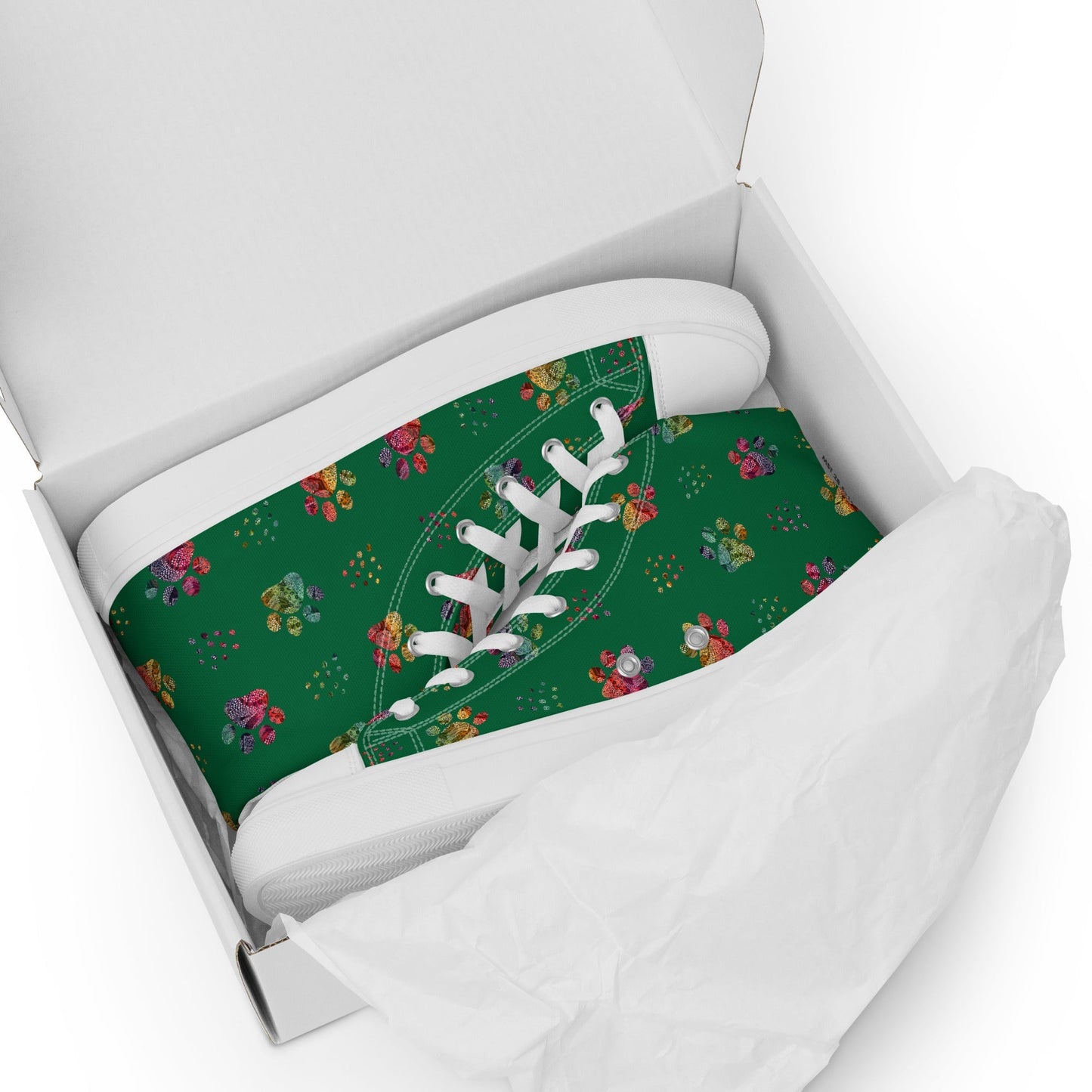 Women's Dark Green Paw Prints Sneakers - DoggyLoveandMore