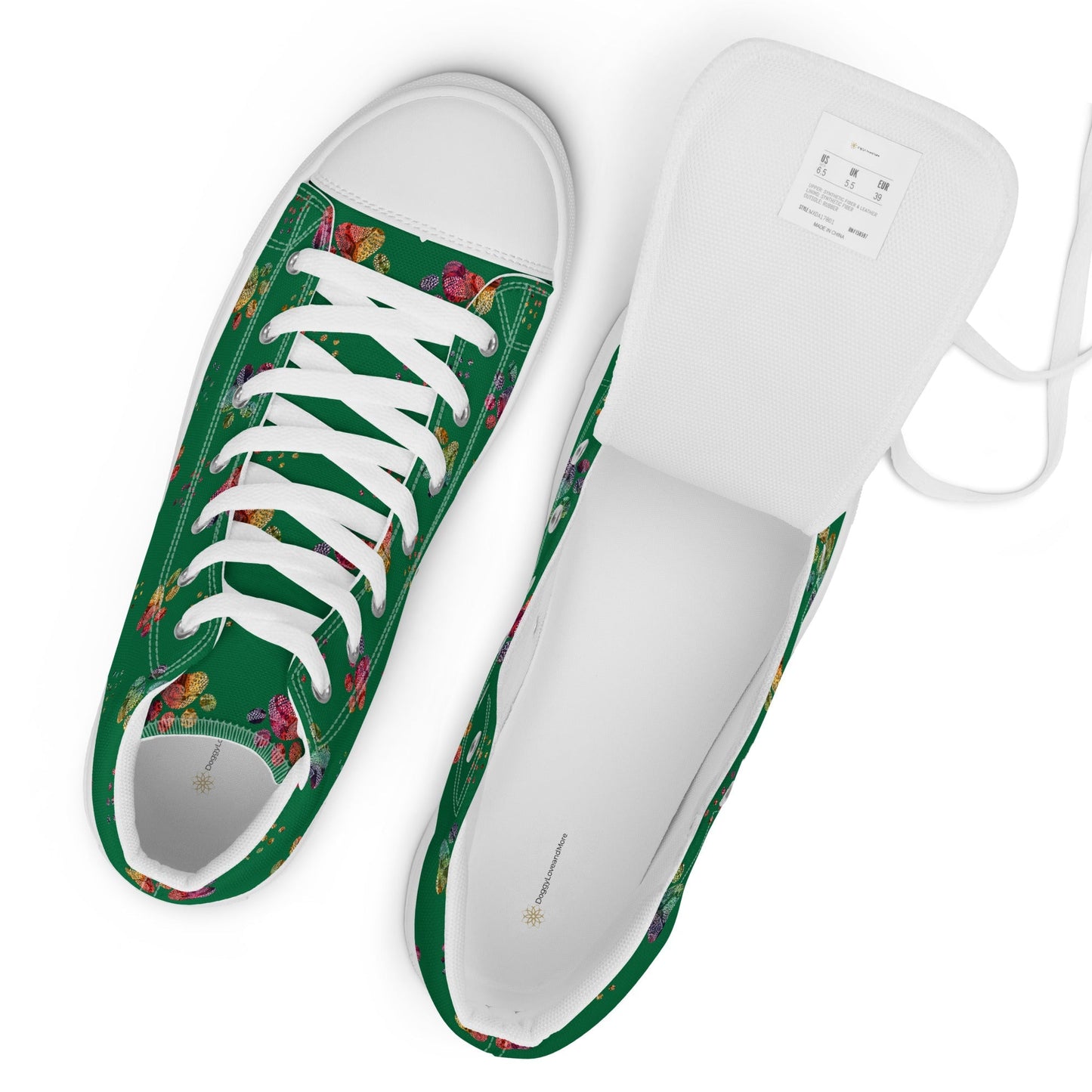Women's Dark Green Paw Prints Sneakers - DoggyLoveandMore