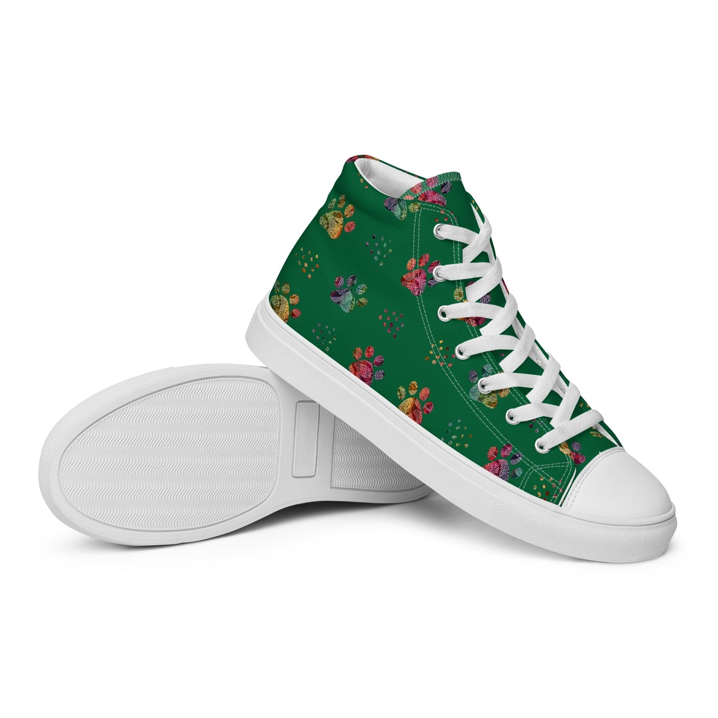 Women's Dark Green Paw Prints Sneakers - DoggyLoveandMore