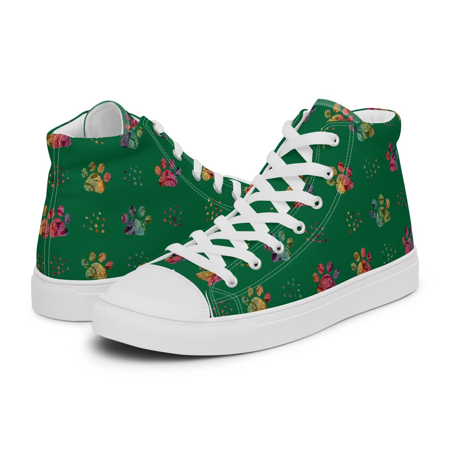 Women's Dark Green Paw Prints Sneakers - DoggyLoveandMore