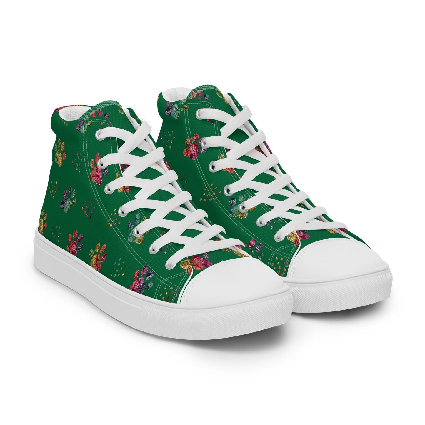 Women's Dark Green Paw Prints Sneakers - DoggyLoveandMore