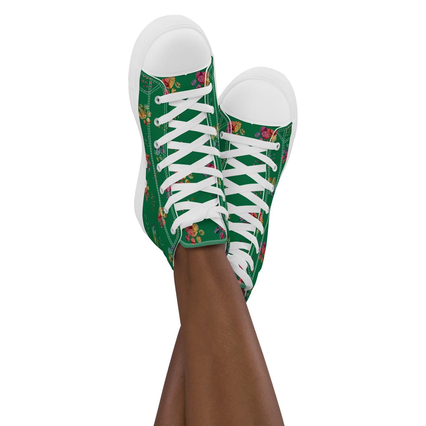 Women's Dark Green Paw Prints Sneakers - DoggyLoveandMore