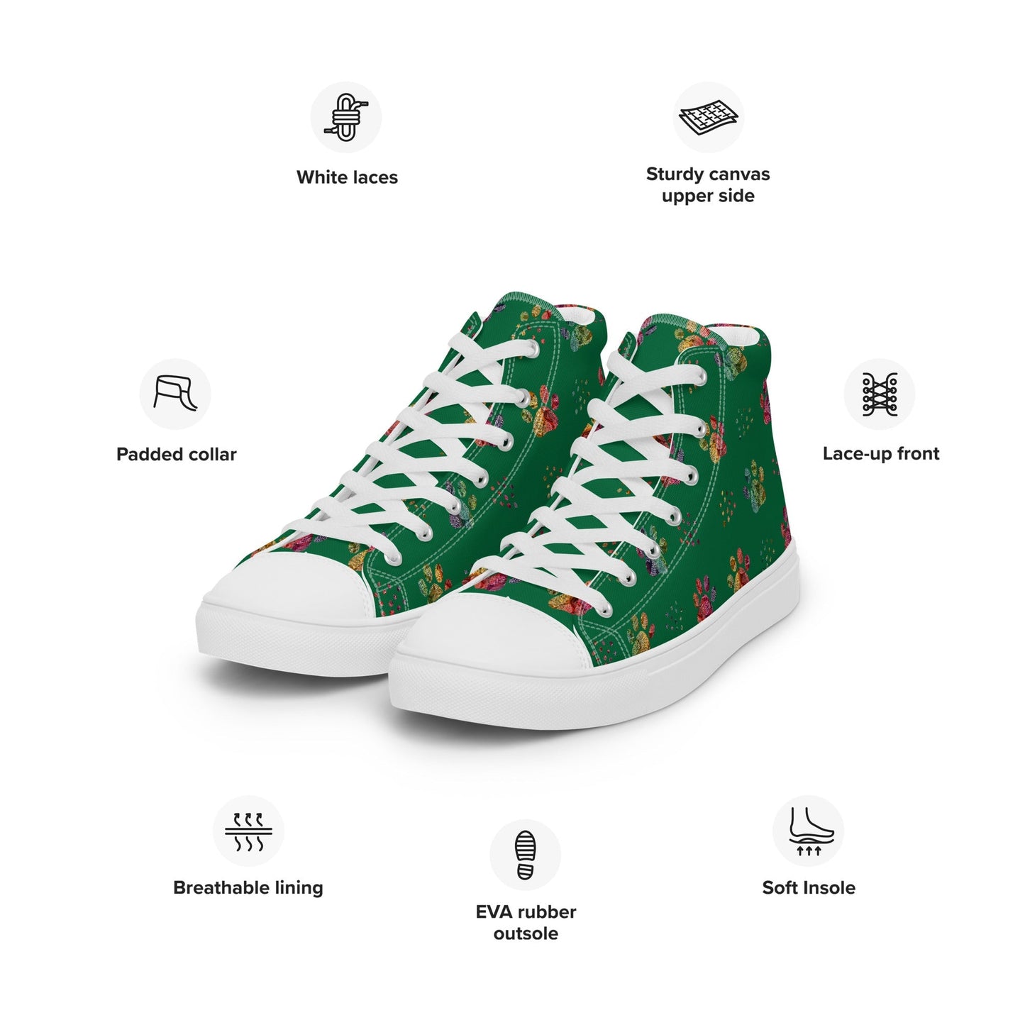 Women's Dark Green Paw Prints Sneakers - DoggyLoveandMore
