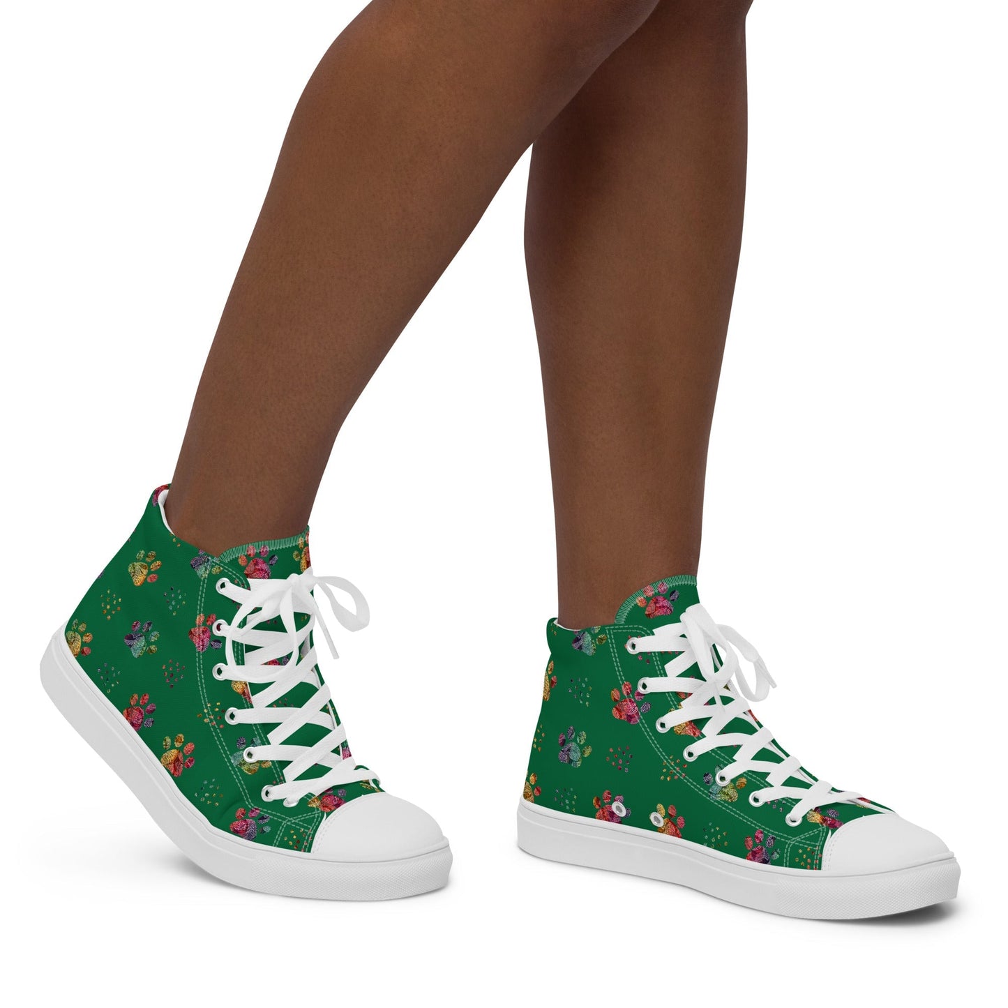 Women's Dark Green Paw Prints Sneakers - DoggyLoveandMore