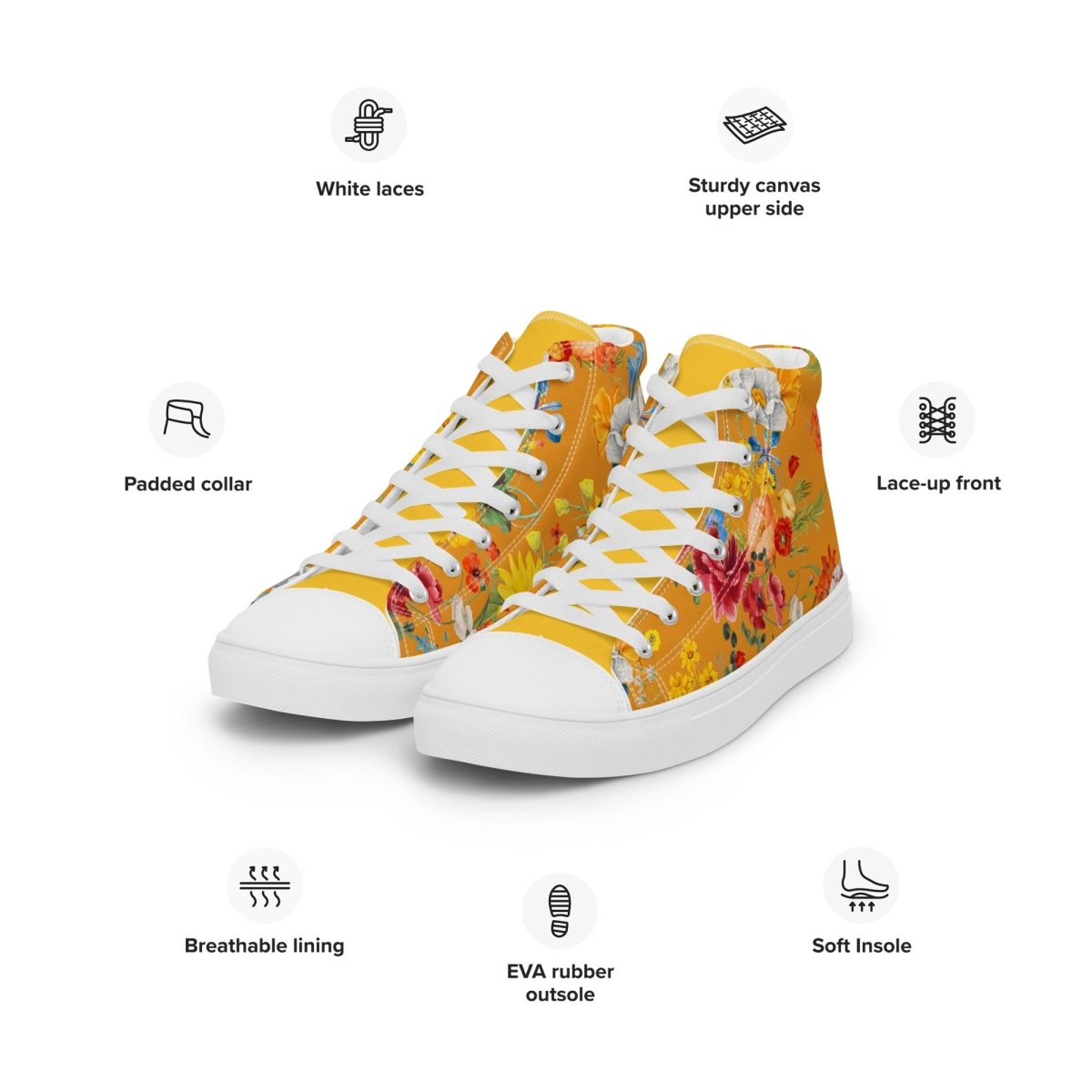 Women's Yellow Floral Sneakers - DoggyLoveandMore