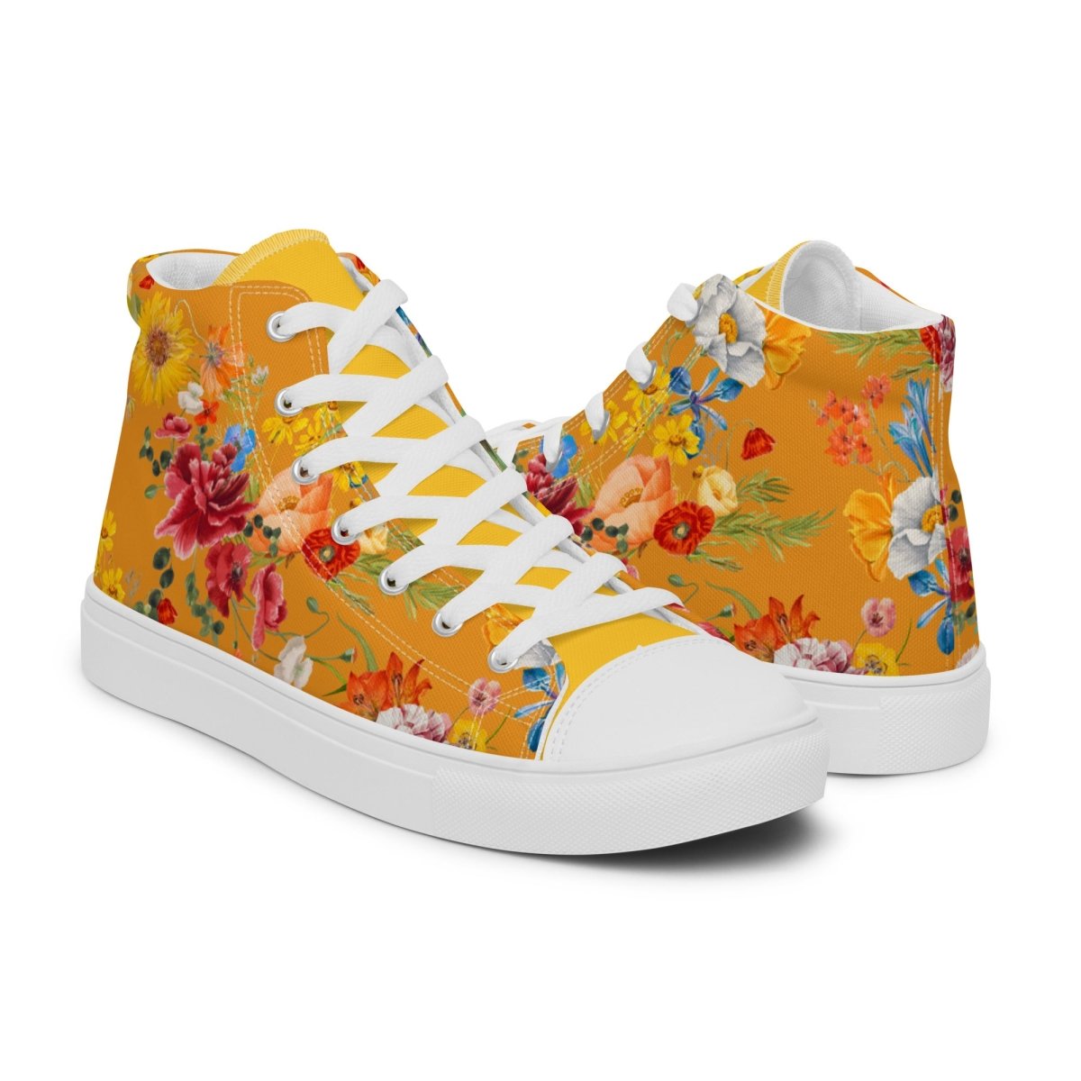 Women's Yellow Floral Sneakers - DoggyLoveandMore