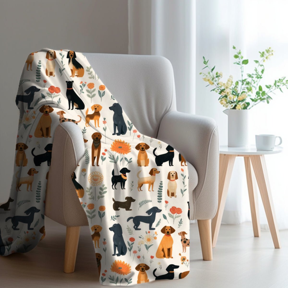 Cream Dogs Throw Blanket - DoggyLoveandMore