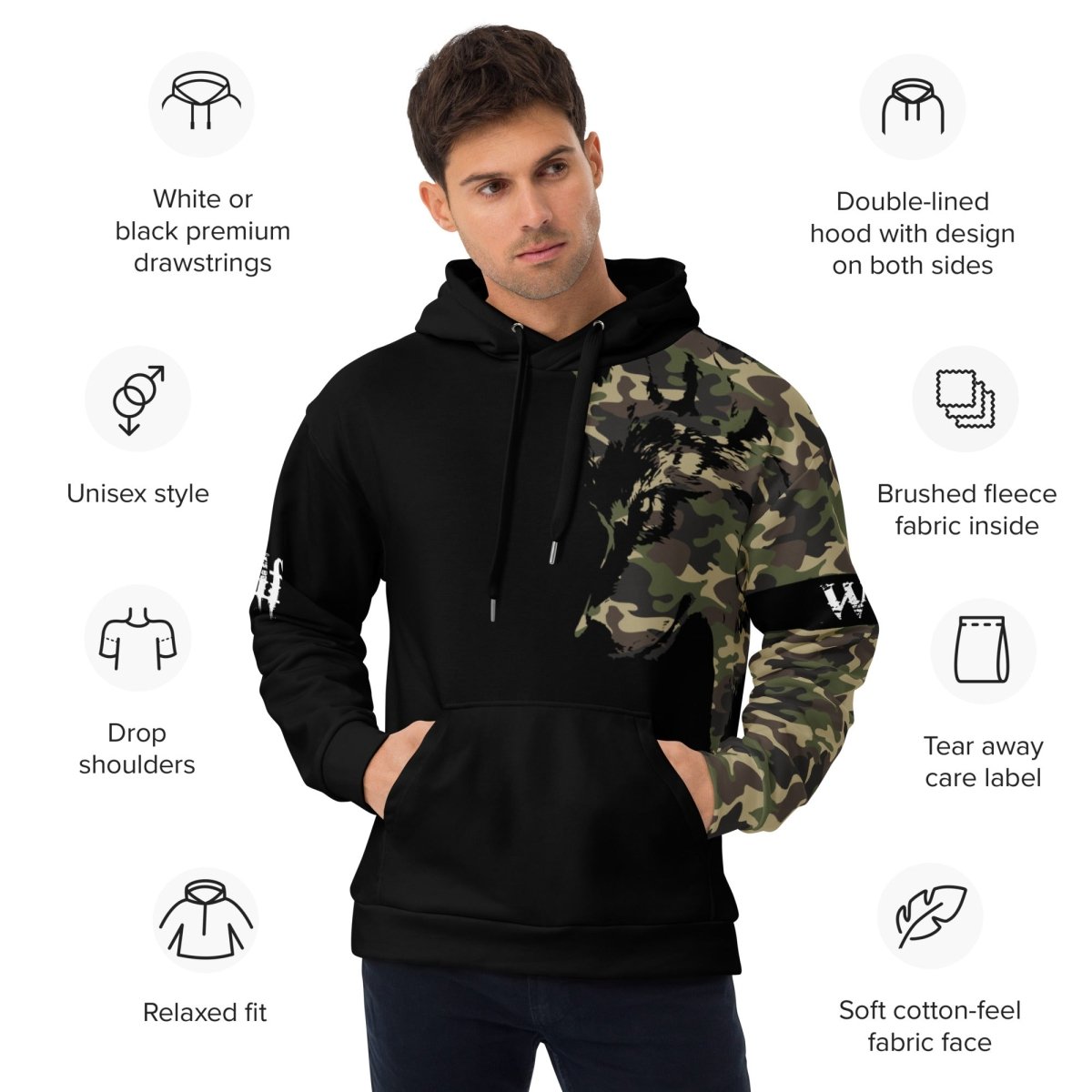 Men's Camouflage Wolf Hoodie - DoggyLoveandMore