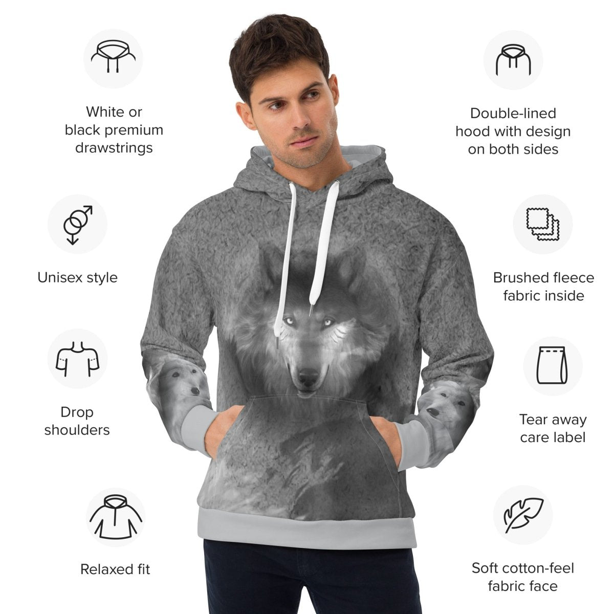 Men s Grey Wolf Hoodie