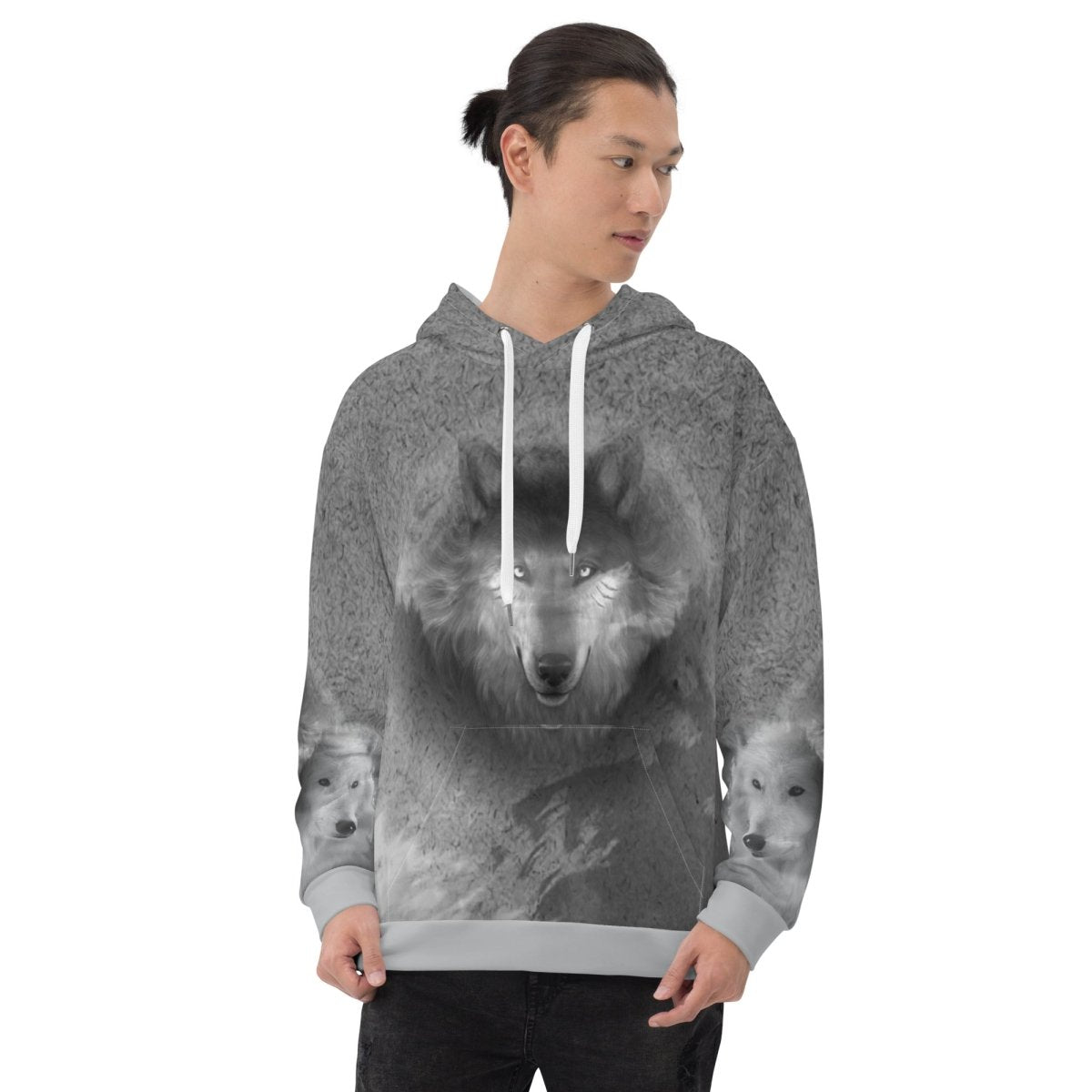 Men's Grey Wolf Hoodie - DoggyLoveandMore