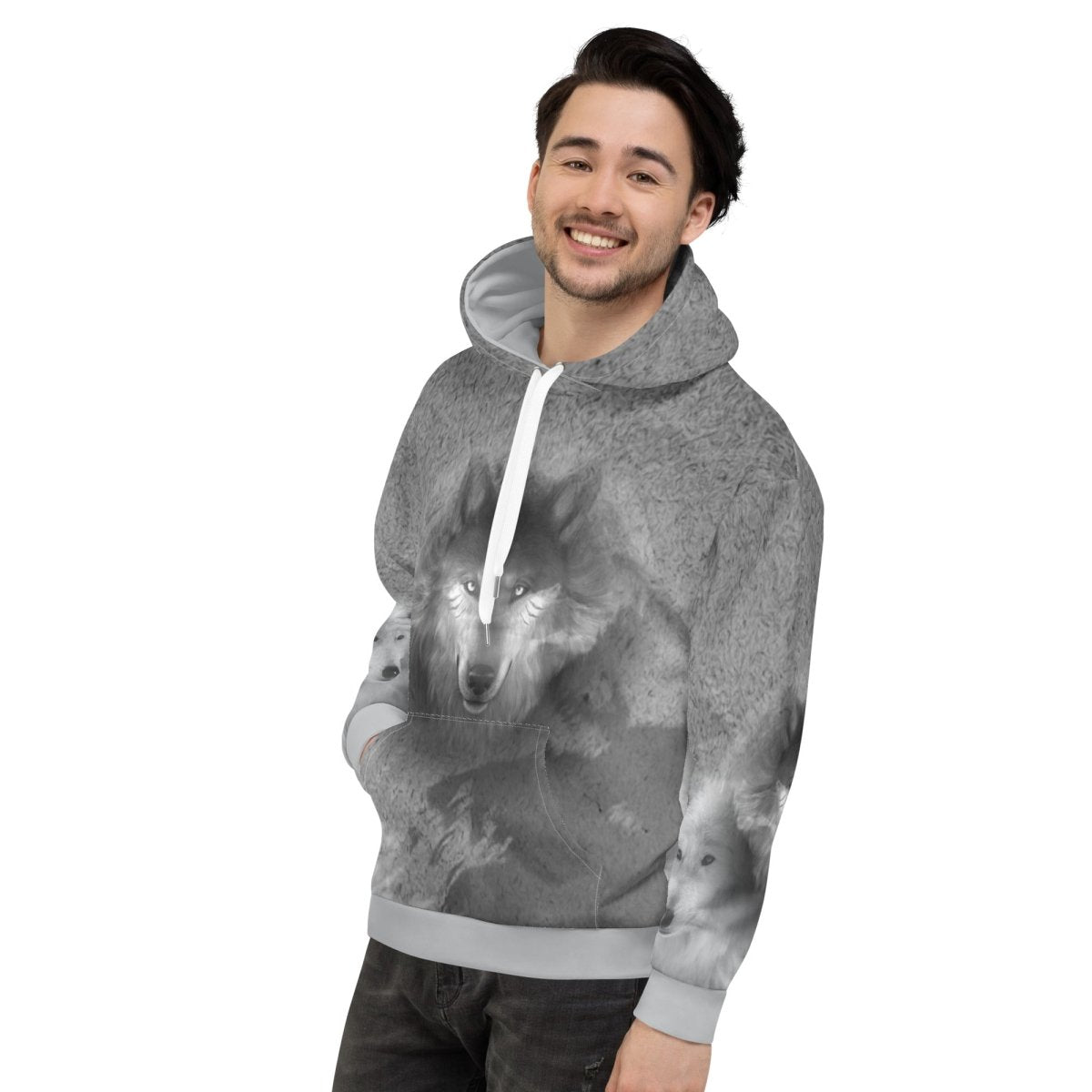 Men's Grey Wolf Hoodie - DoggyLoveandMore