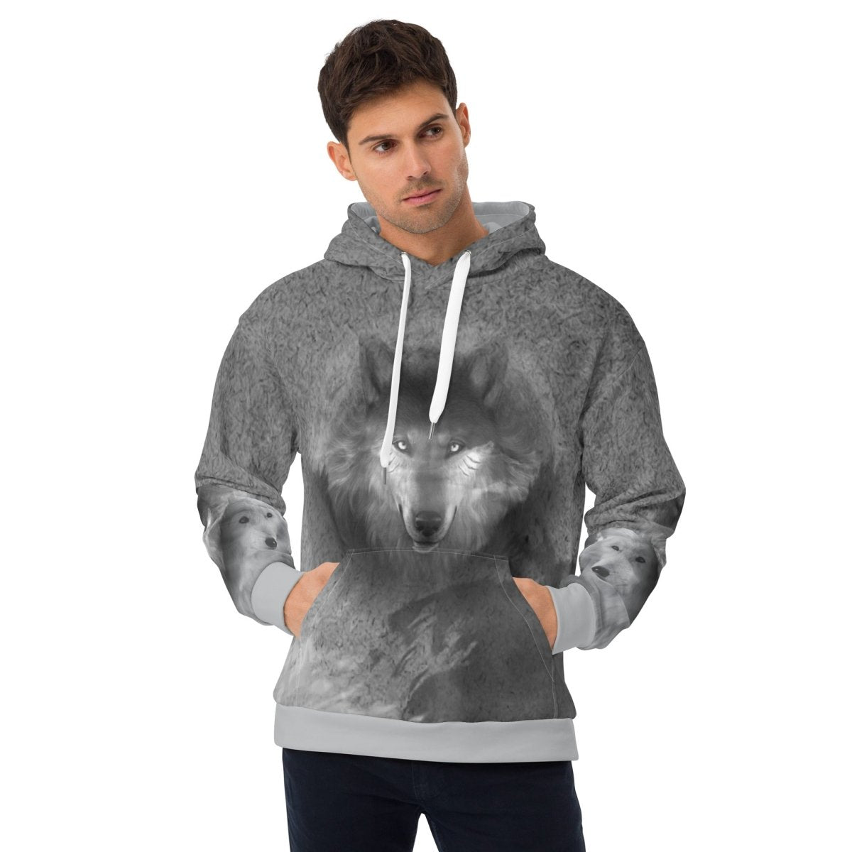 Men's Grey Wolf Hoodie - DoggyLoveandMore