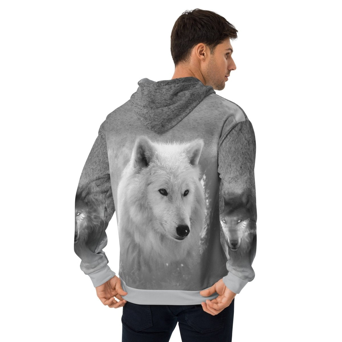 Men s Grey Wolf Hoodie