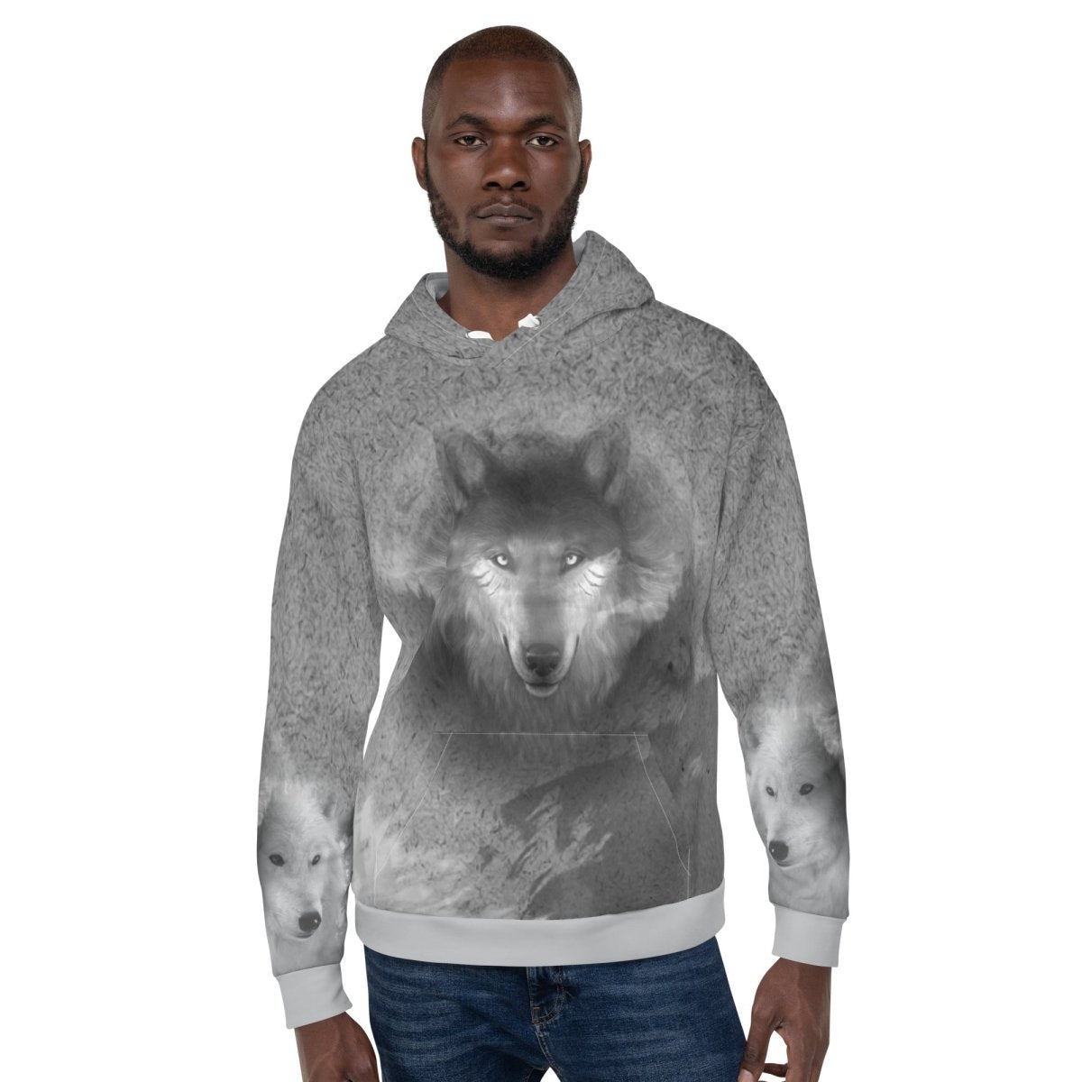 Men's Grey Wolf Hoodie - DoggyLoveandMore