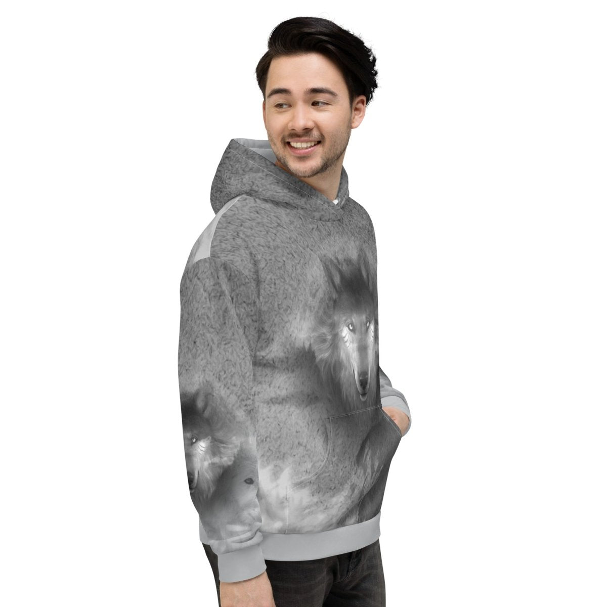 Men's Grey Wolf Hoodie - DoggyLoveandMore