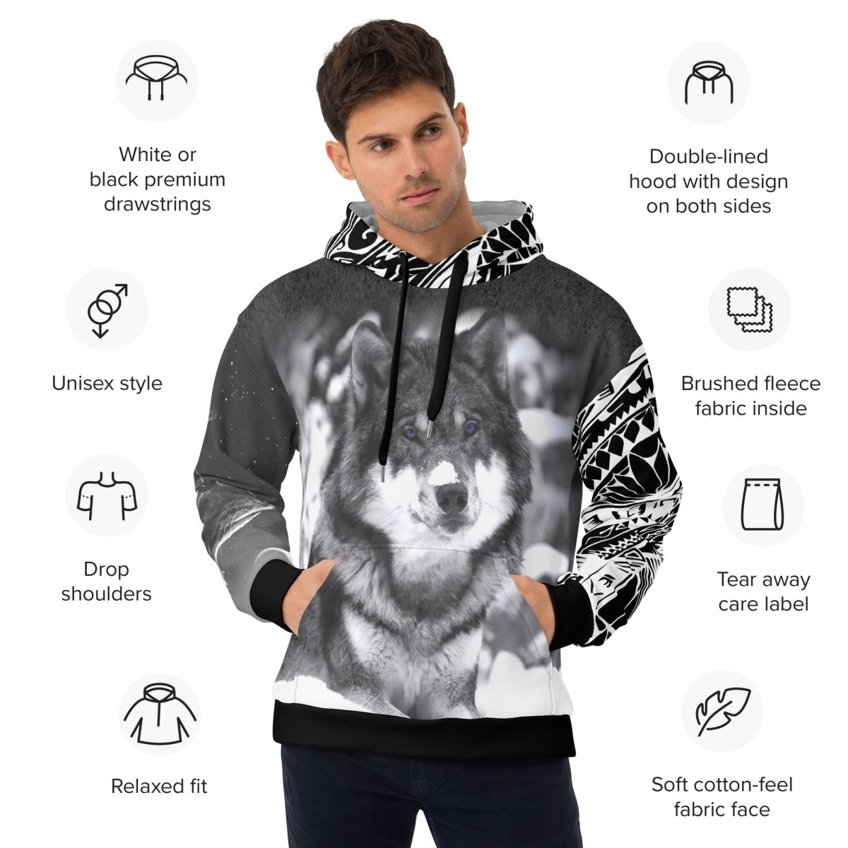 Men's Snow Wolf Hoodie - DoggyLoveandMore