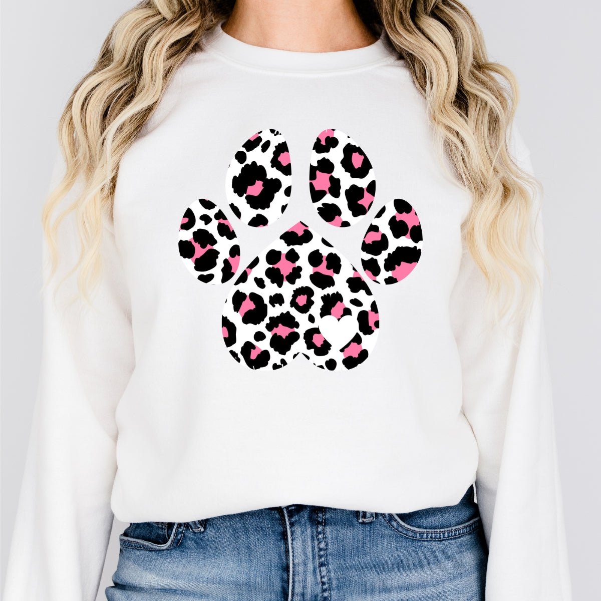 Pink and Black Leopard Print Dog Paw Sweatshirt - DoggyLoveandMore