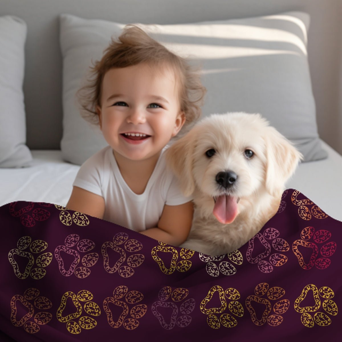 Plum Paw Prints Throw Blanket - DoggyLoveandMore