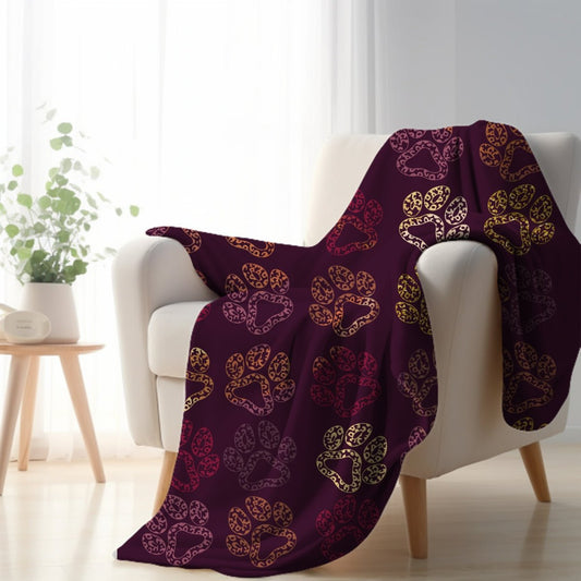 Plum Paw Prints Throw Blanket - DoggyLoveandMore