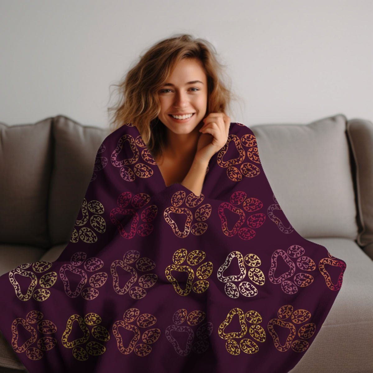 Plum Paw Prints Throw Blanket - DoggyLoveandMore