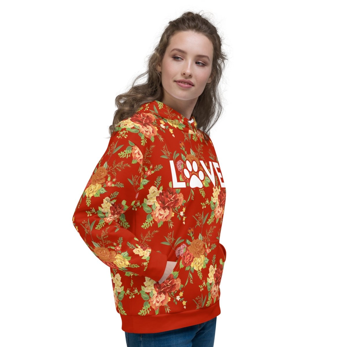 Red Floral Dog Mom Hoodie - DoggyLoveandMore