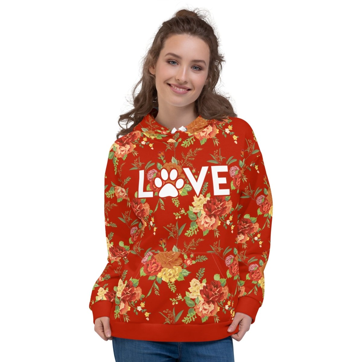 Red Floral Dog Mom Hoodie - DoggyLoveandMore