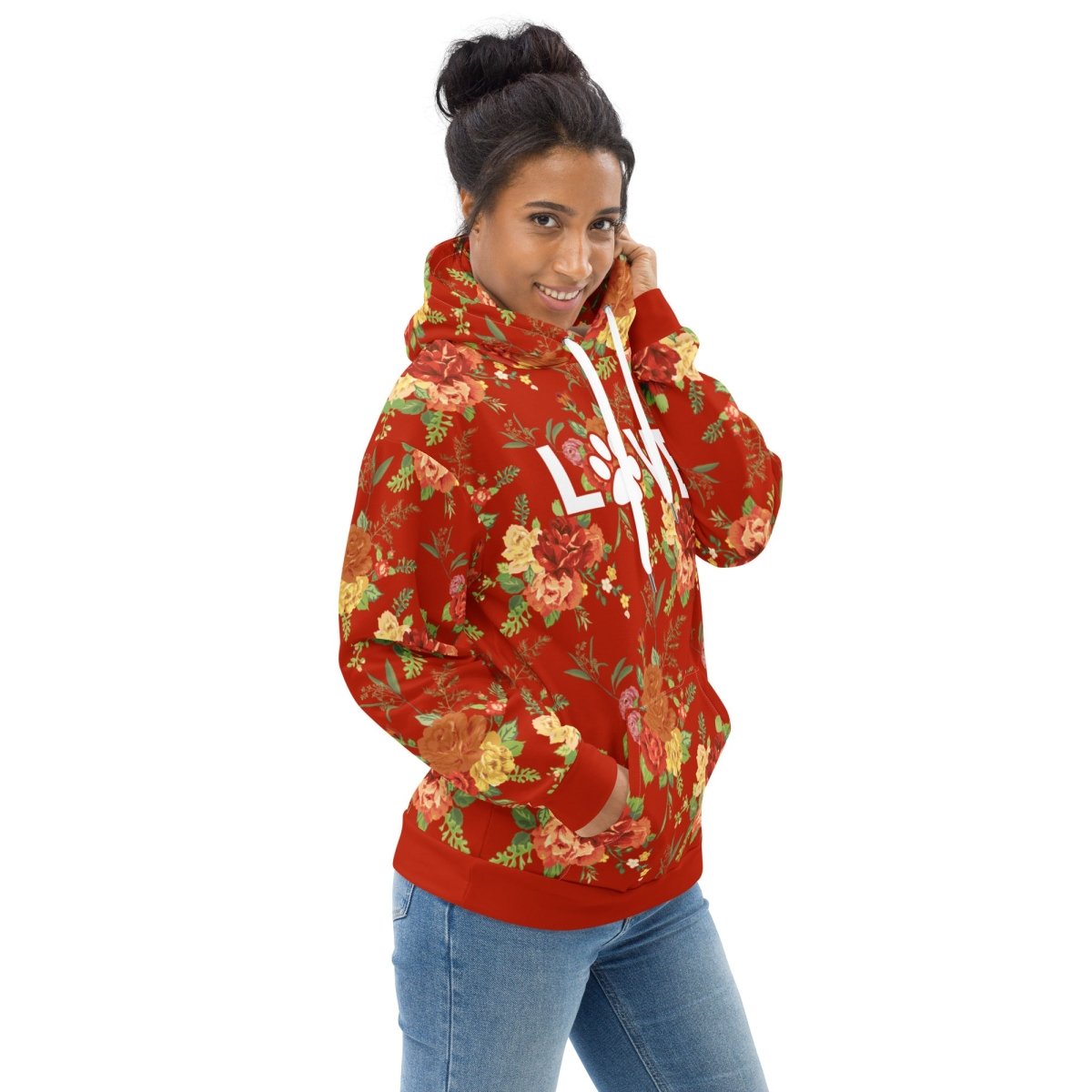 Red Floral Dog Mom Hoodie - DoggyLoveandMore