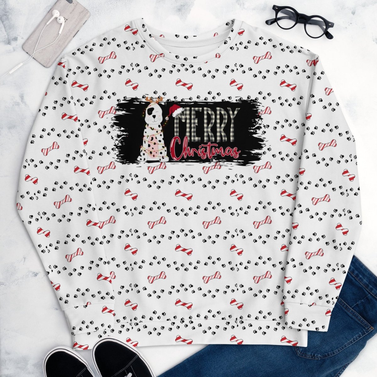 White Merry Christmas Paw Sweatshirt - DoggyLoveandMore