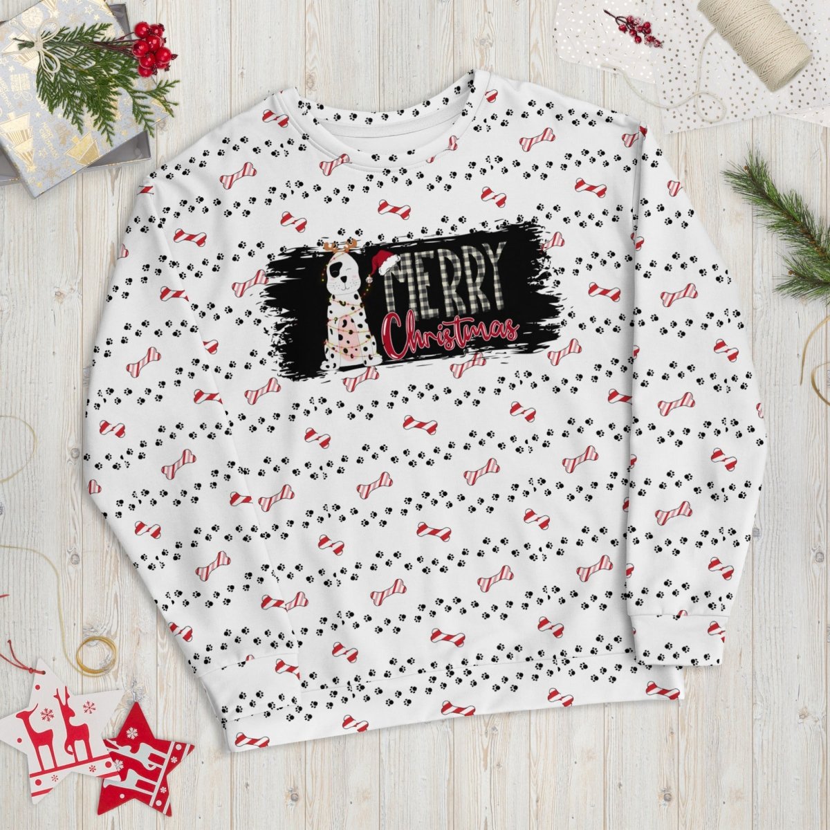 White Merry Christmas Paw Sweatshirt - DoggyLoveandMore