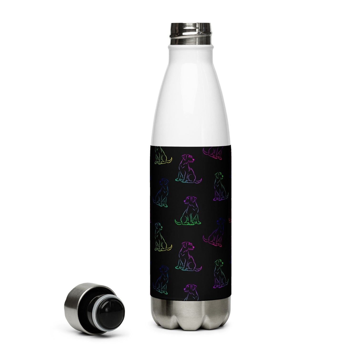 Black Rainbow Dog Stainless Steel Water Bottle - DoggyLoveandMore
