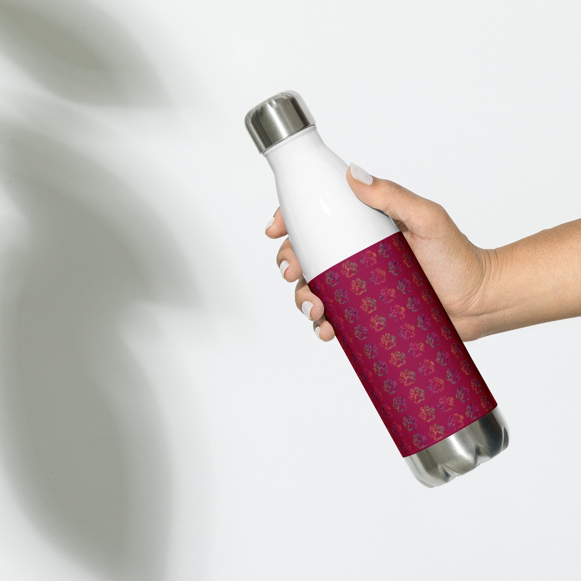 Burgundy Paw Prints Stainless Steel Water Bottle - DoggyLoveandMore