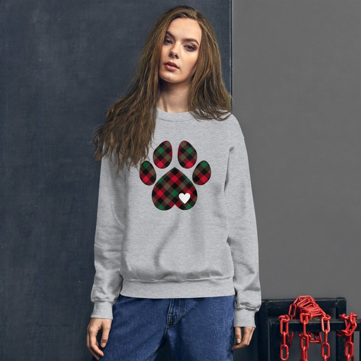 Christmas Plaid Dog Paw Sweatshirt - DoggyLoveandMore