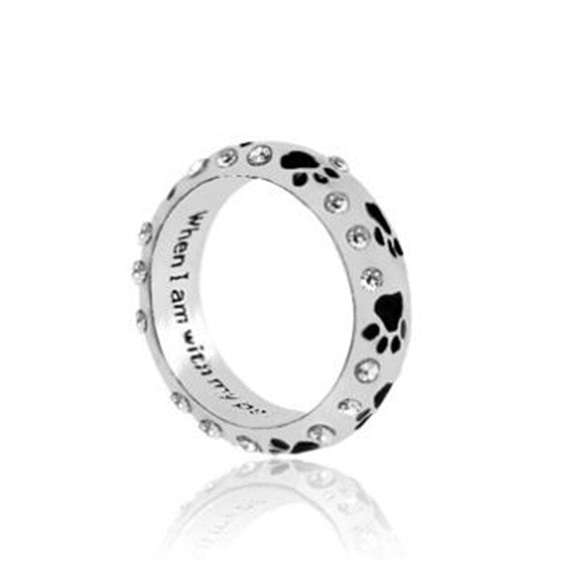 Crystal and Paw Prints Ring - DoggyLoveandMore
