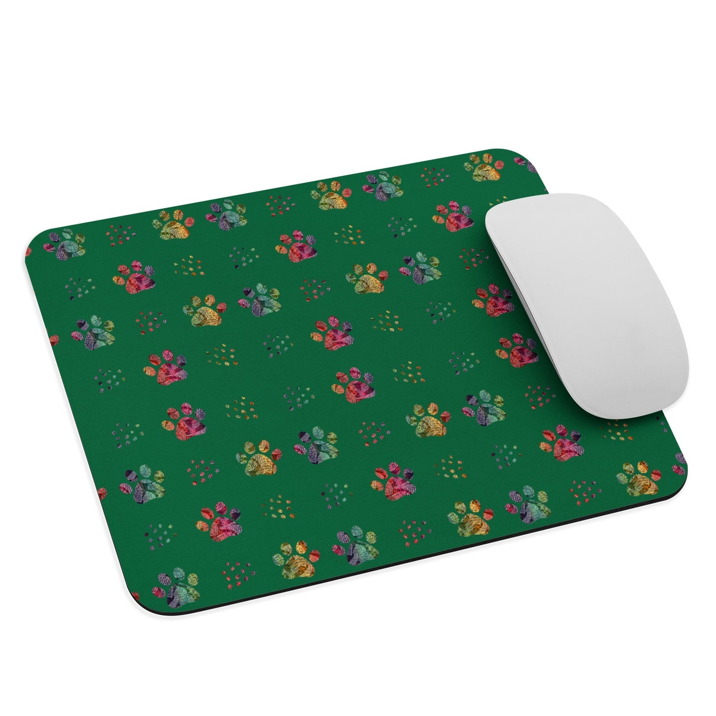 Dark Green Paw Prints Mouse Pad - DoggyLoveandMore