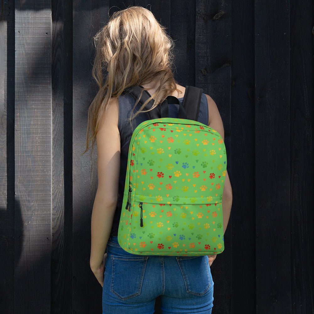 Green Paw Prints Backpack - DoggyLoveandMore
