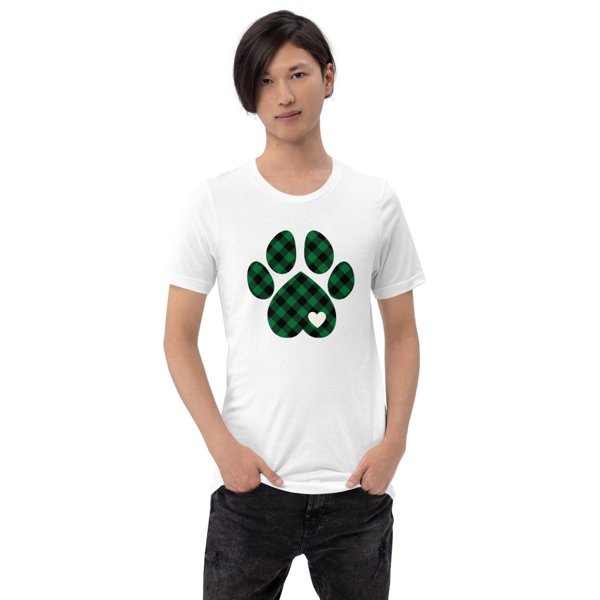 Green Plaid Dog Paw T-Shirt - DoggyLoveandMore