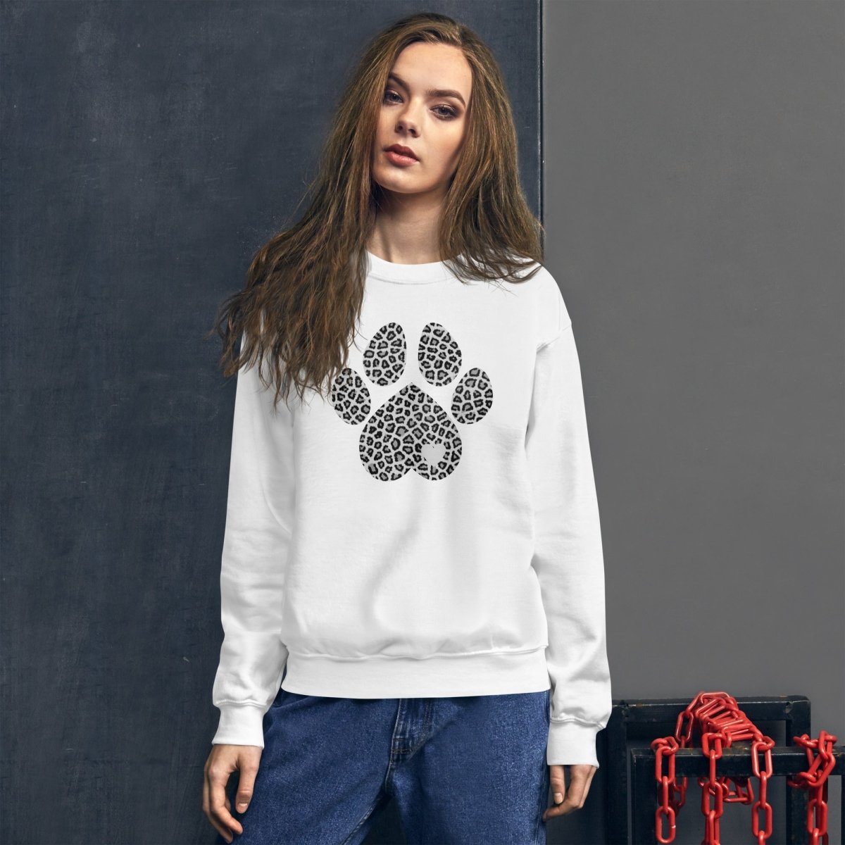 Grey Leopard Print Dog Paw Sweatshirt - DoggyLoveandMore