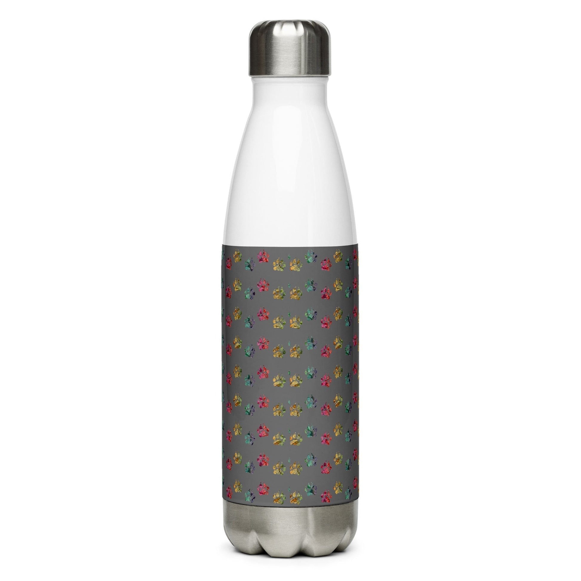Grey Paw Prints Stainless Steel Water Bottle - DoggyLoveandMore