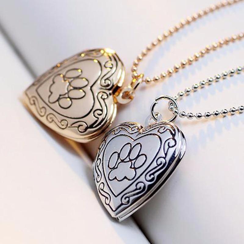 Heart and Paw Photo Locket Necklace - DoggyLoveandMore