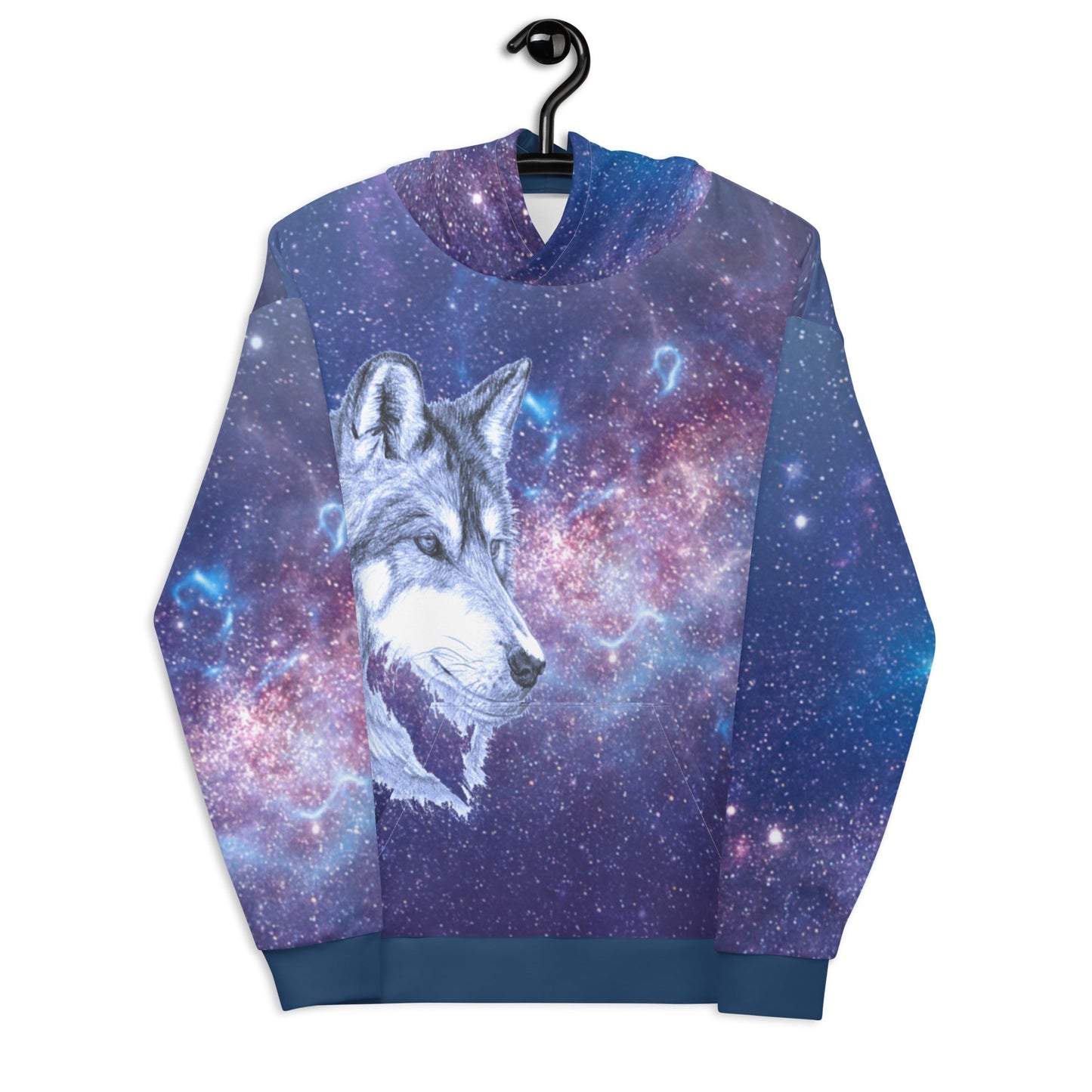Men's Blue Galaxy Wolf Hoodie-DoggyLoveandMore