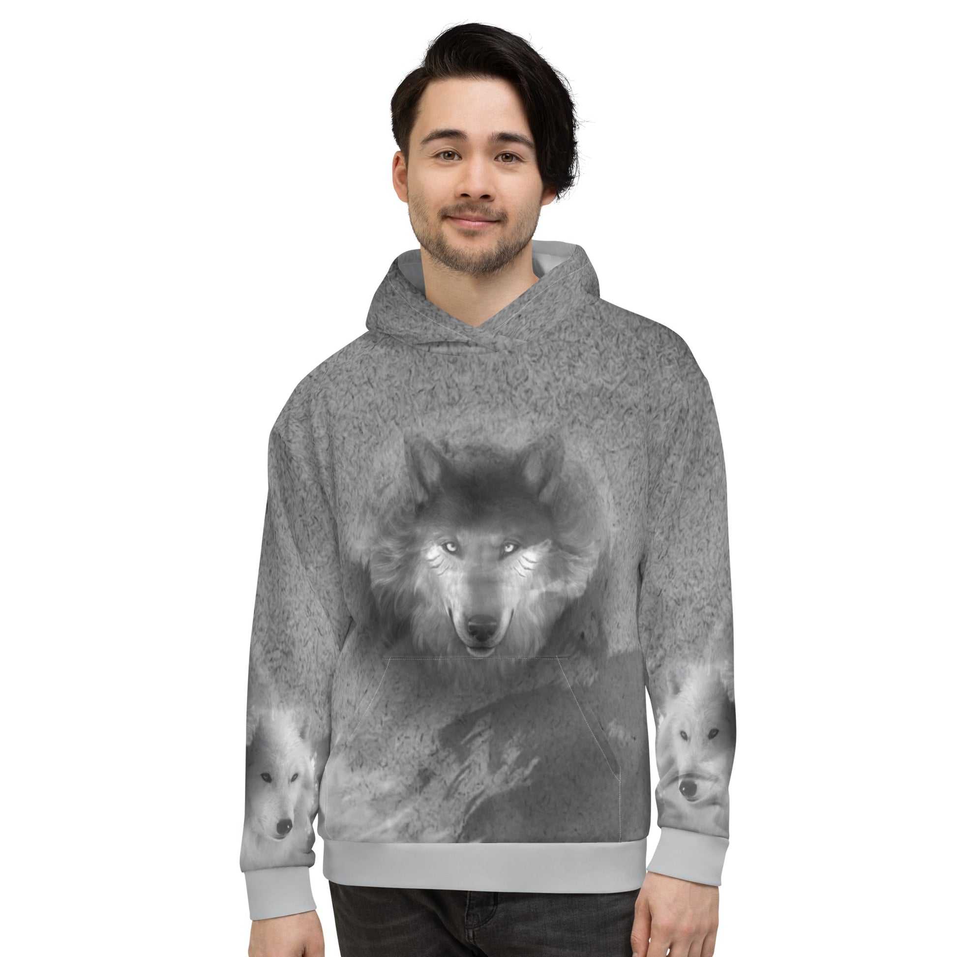 Men's Grey Wolf Hoodie-DoggyLoveandMore