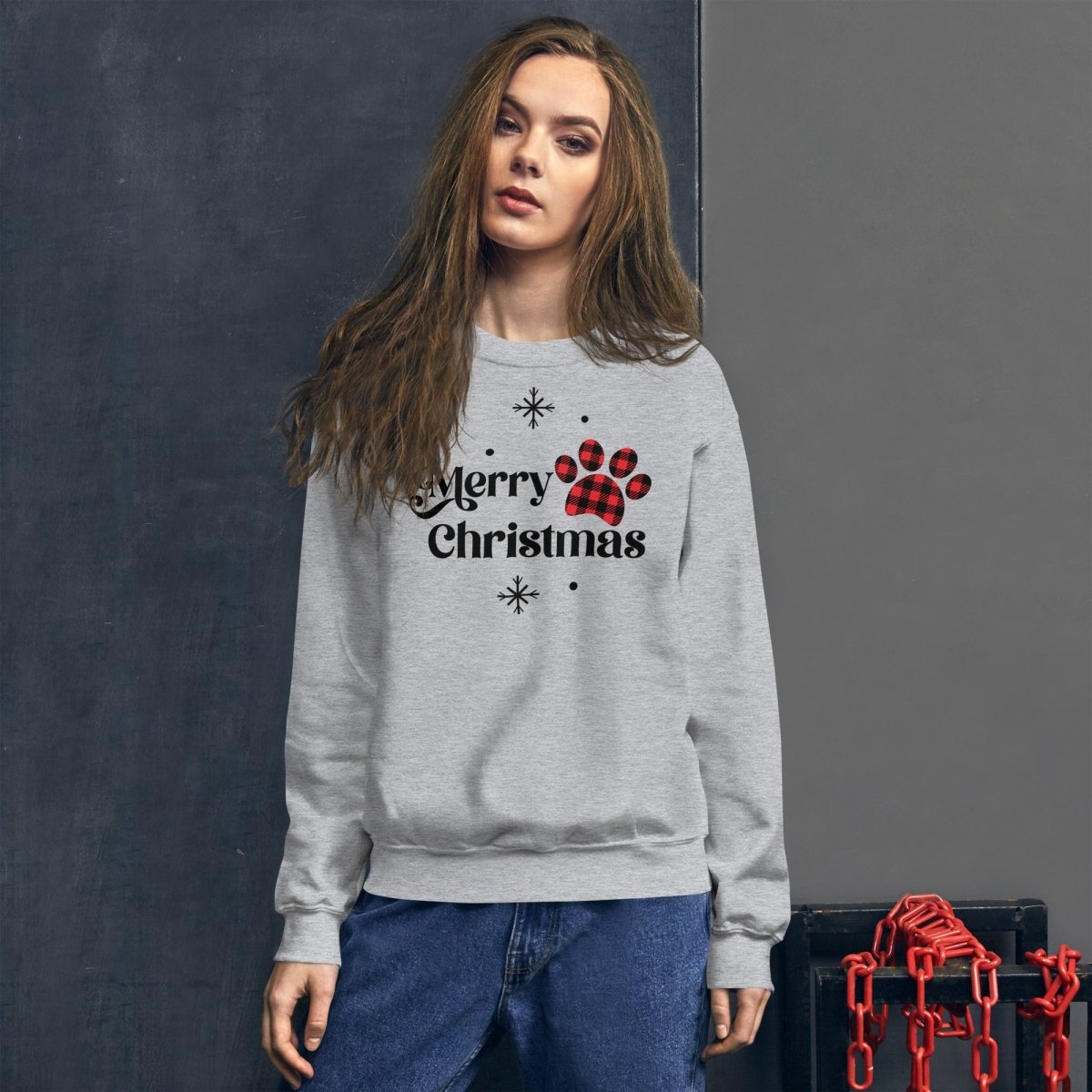 Merry Christmas Plaid Paw Sweatshirt - DoggyLoveandMore