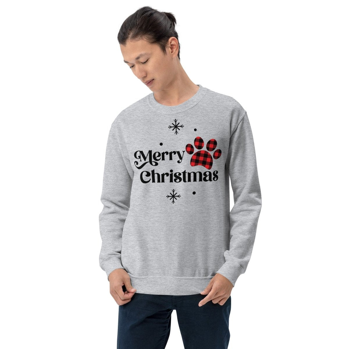 Merry Christmas Plaid Paw Sweatshirt - DoggyLoveandMore