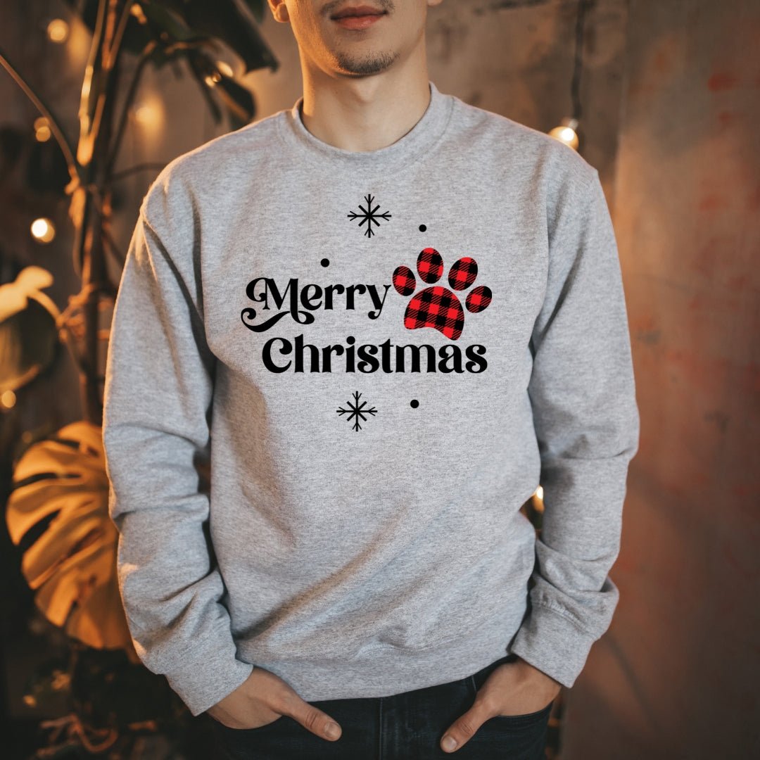 Merry Christmas Plaid Paw Sweatshirt - DoggyLoveandMore