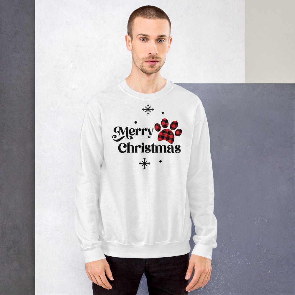 Merry Christmas Plaid Paw Sweatshirt - DoggyLoveandMore