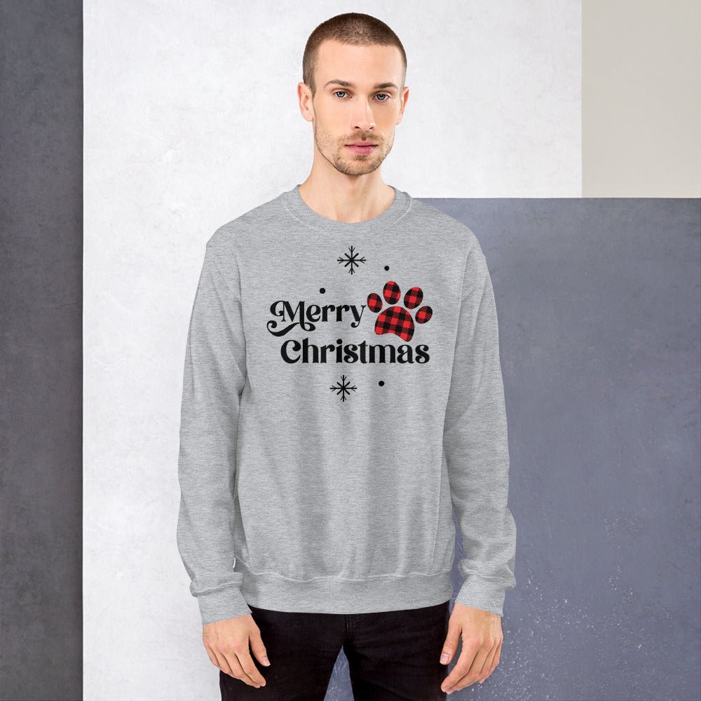 Merry Christmas Plaid Paw Sweatshirt - DoggyLoveandMore